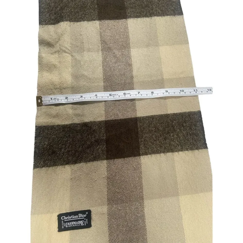 Christian Dior Vintage Scarf Beige Brown Check Plaid 53x11